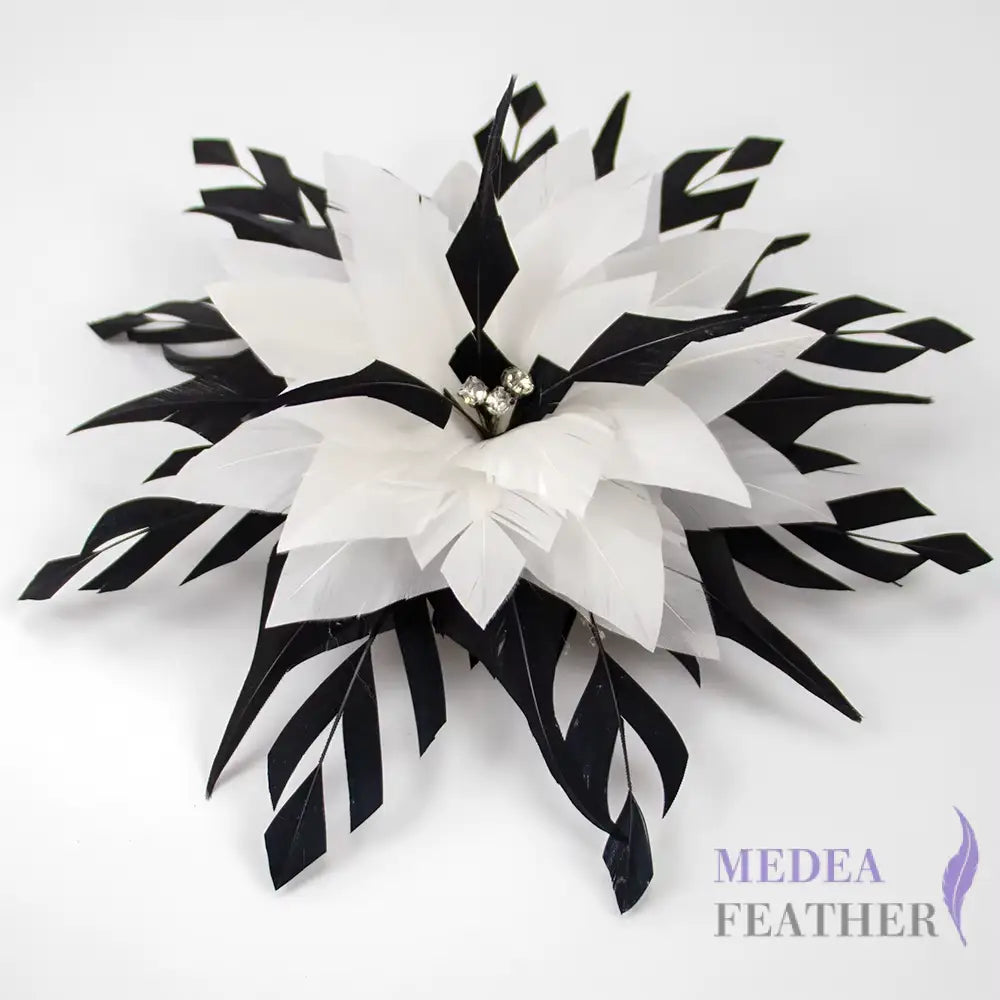 ’Classic Simplicity’/Handmade Feather Flower Mount With Diamond Decoration #03 black as bottom& #02 white as top