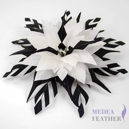 ’Classic Simplicity’/Handmade Feather Flower Mount With Diamond Decoration #03 black as bottom& #02 white as top