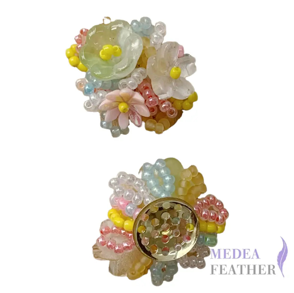 Colourful Handmade Beaded Flower Applique-Pack of 5