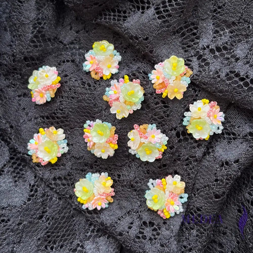 Colourful Handmade Beaded Flower Applique-Pack of 5