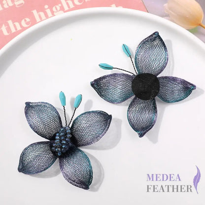 Copper Wire Bead Butterfly Flower BF08 Blue