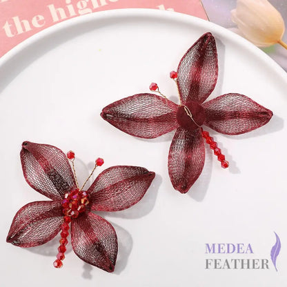 Copper Wire Bead Butterfly Flower BF08 Red (with extra beads)
