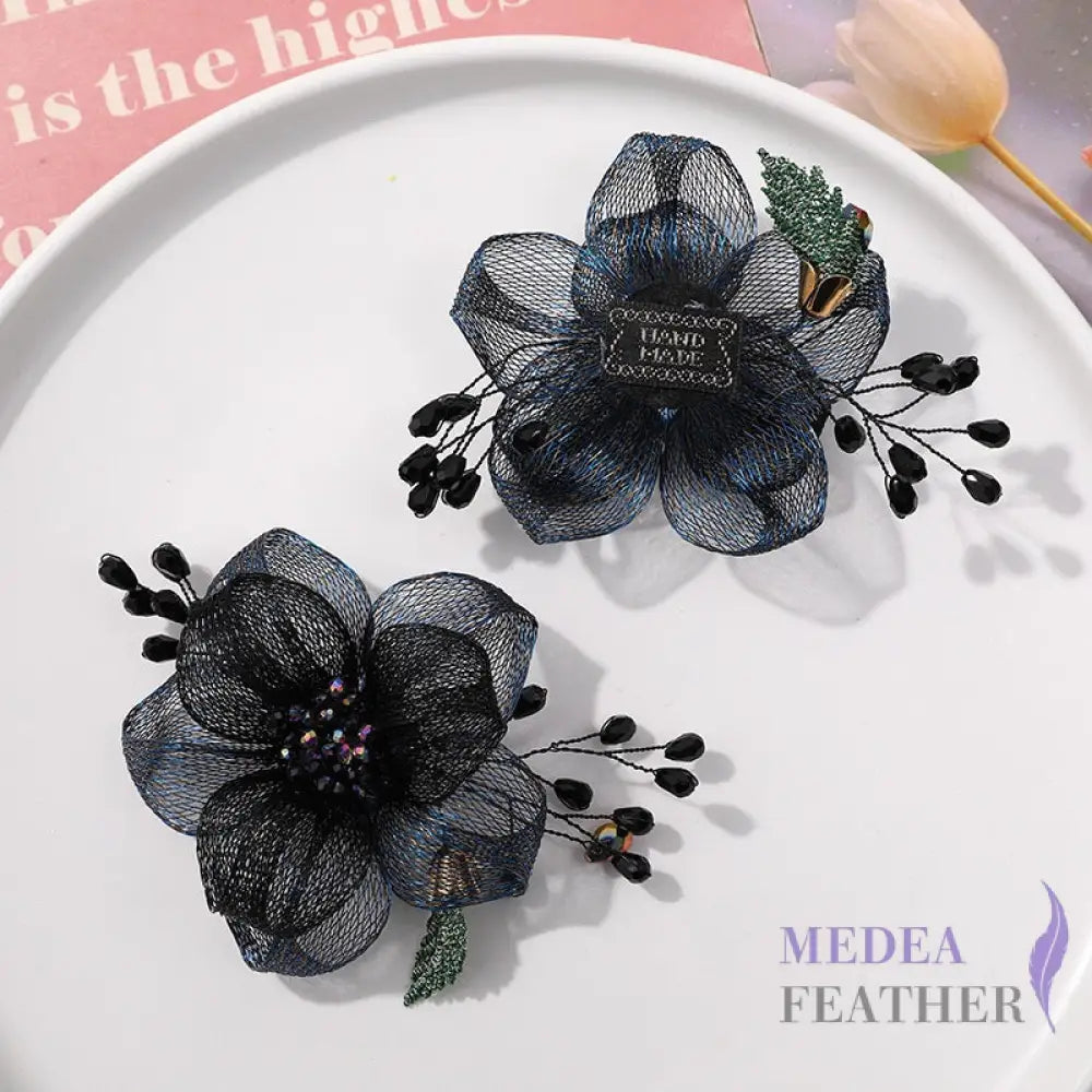 Copper Wire Bead Flower BF07 Black + Blue