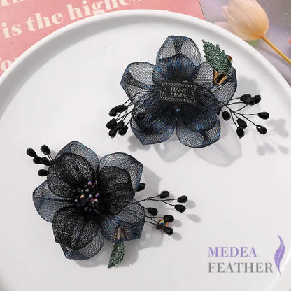Copper Wire Bead Flower BF07 Black + Blue