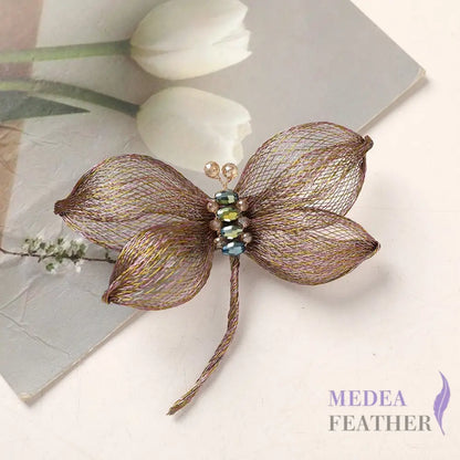 Copper Wire Bead Flower Dragonfly BF06 Yellow + Pink