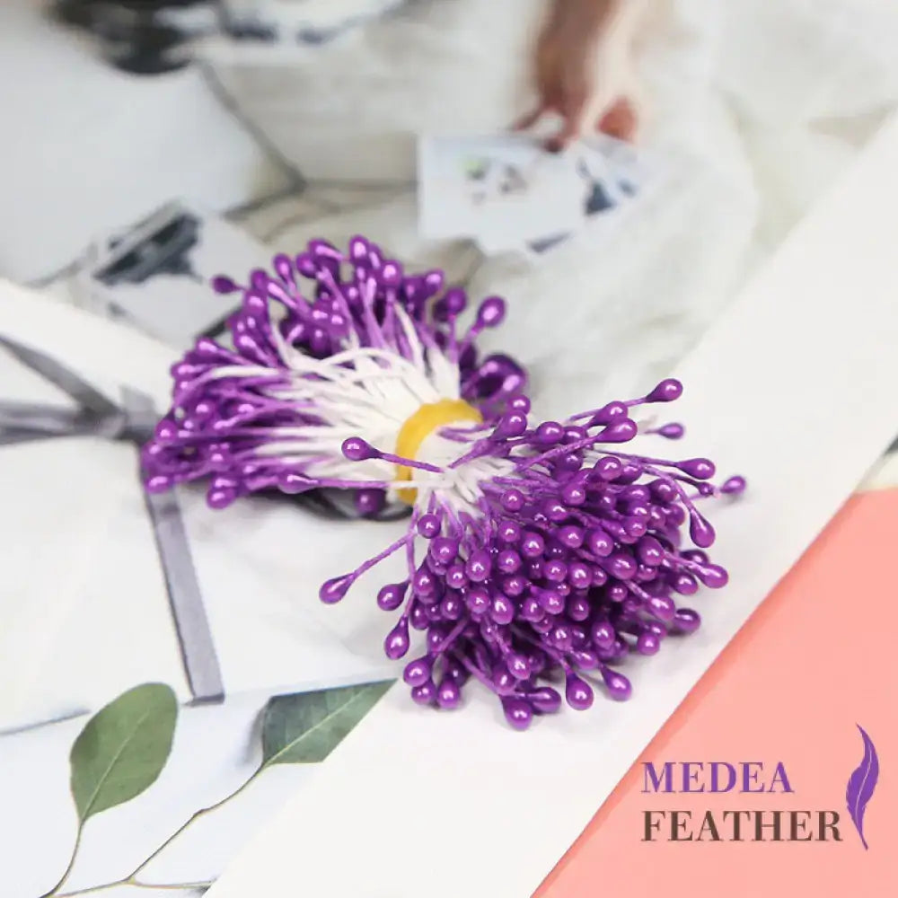 Cotton Flower Stamen with Plastic Head for Handcraft Dark purple