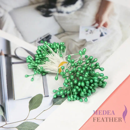 Cotton Flower Stamen with Plastic Head for Handcraft Light green