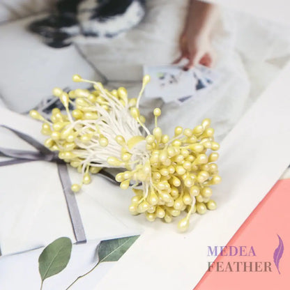 Cotton Flower Stamen with Plastic Head for Handcraft Light yellow