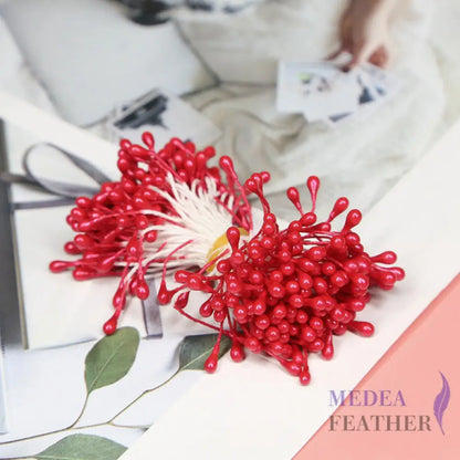 Cotton Flower Stamen with Plastic Head for Handcraft Red