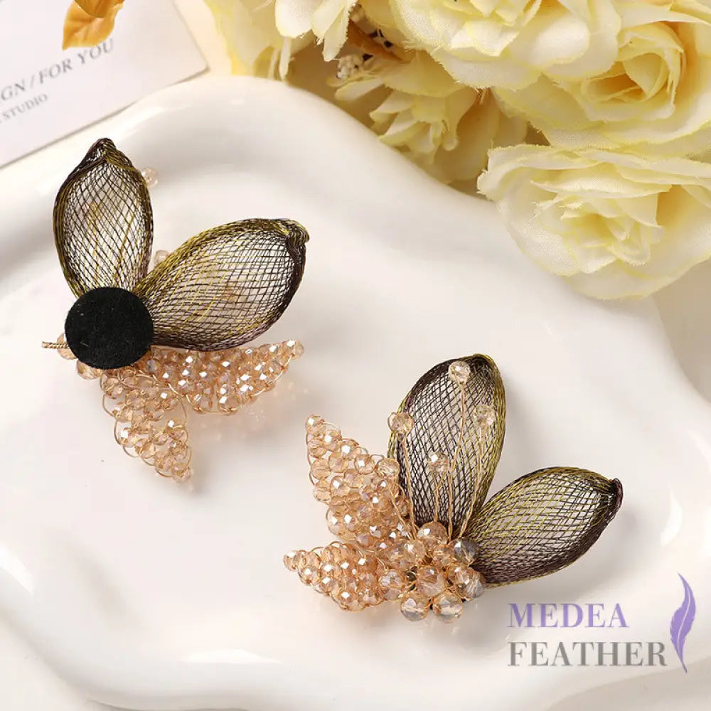 Crystal Beaded Copper Wire Butterfly-BF15 - Champagne