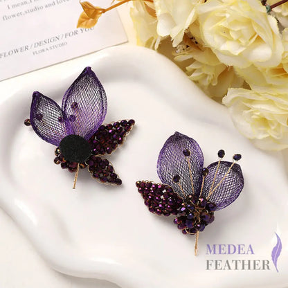 Crystal Beaded Copper Wire Butterfly-BF15 - Dark purple