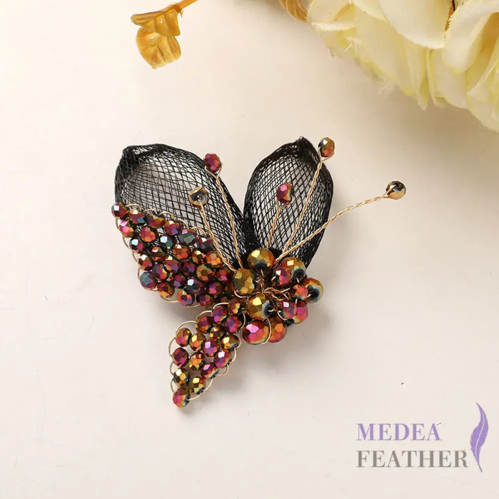 Crystal Beaded Copper Wire Butterfly-BF15 - Tow tone gradient pink