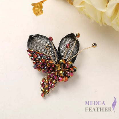 Crystal Beaded Copper Wire Butterfly-BF15 - Tow tone gradient pink