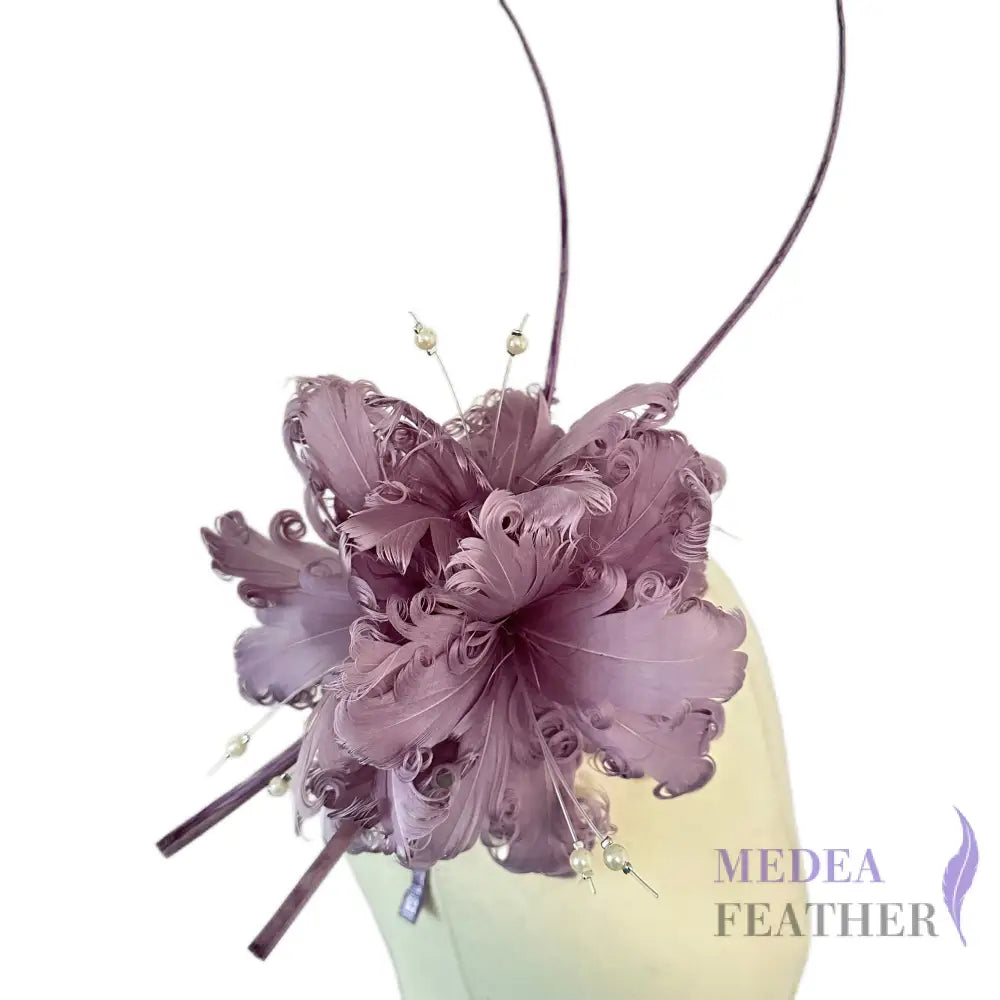 Curled Feather and Quill Bead Design Feather Mount #54 Haze purple / Single Feather Mount