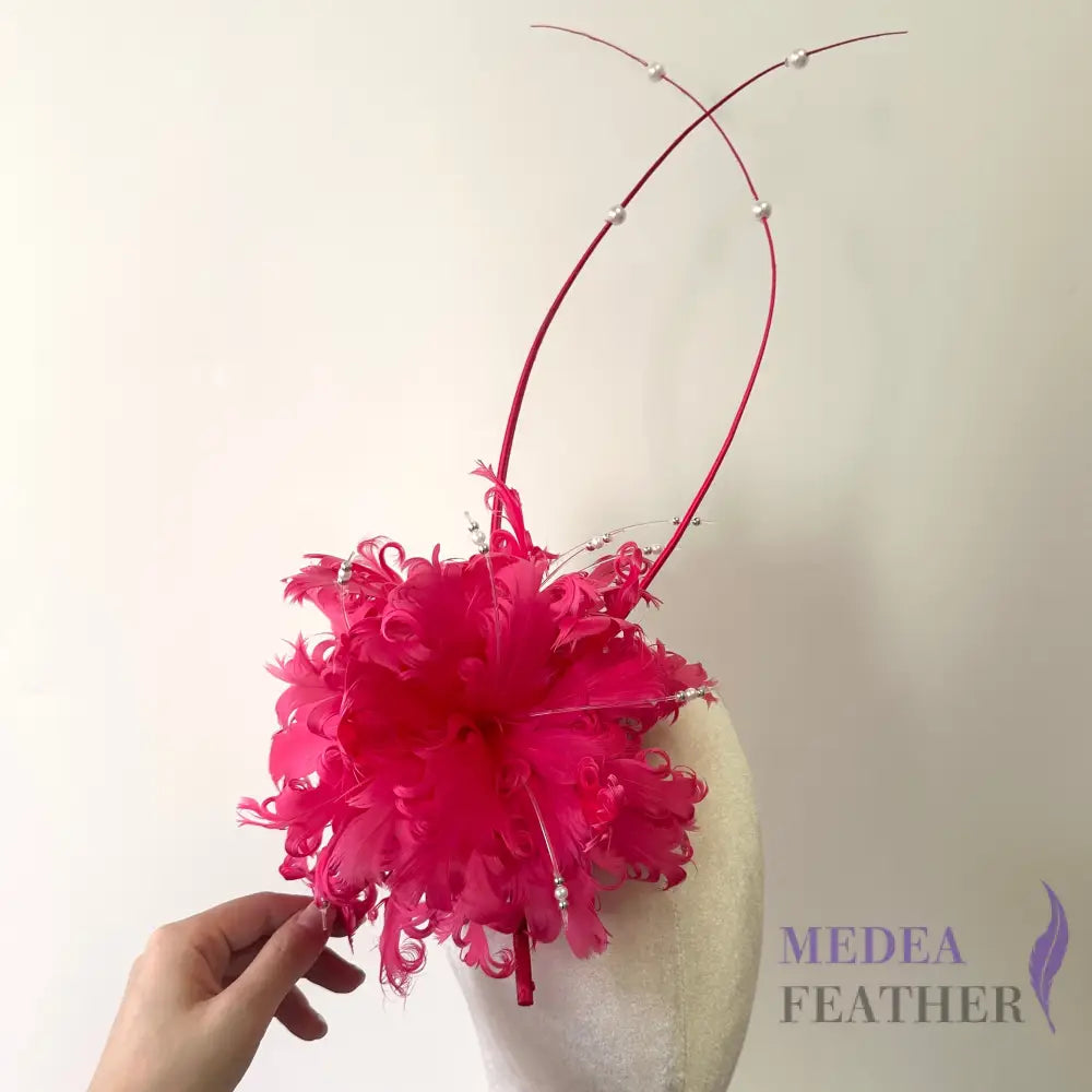 Curled Feather and Quill Bead Design Feather Mount DS250623 - #92 hot pink