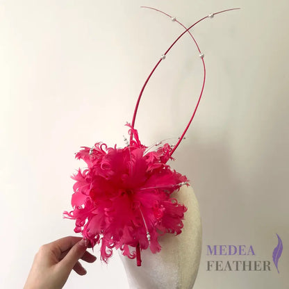 Curled Feather and Quill Bead Design Feather Mount DS250623 - #92 hot pink