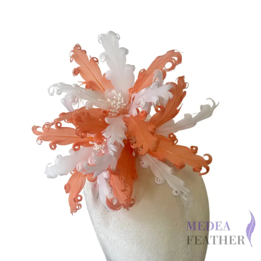 Curled Goose Feather Flower DS26081201 - #02 white & #32 coral rose