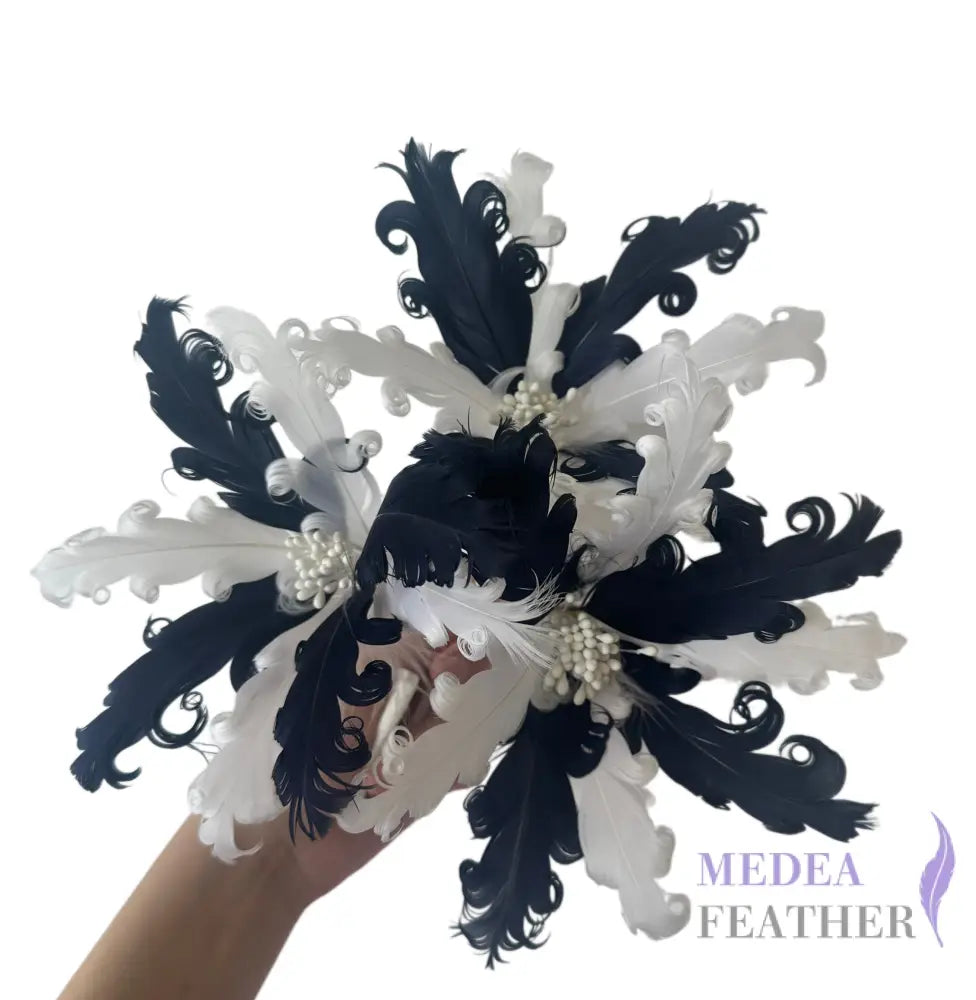 Curled Goose Feather Flower DS26081201 - #02 white & #65 navy