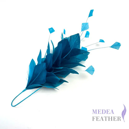 Stripped Diamond Coque & Goose Feather Wired Flower Mount #82 teal
