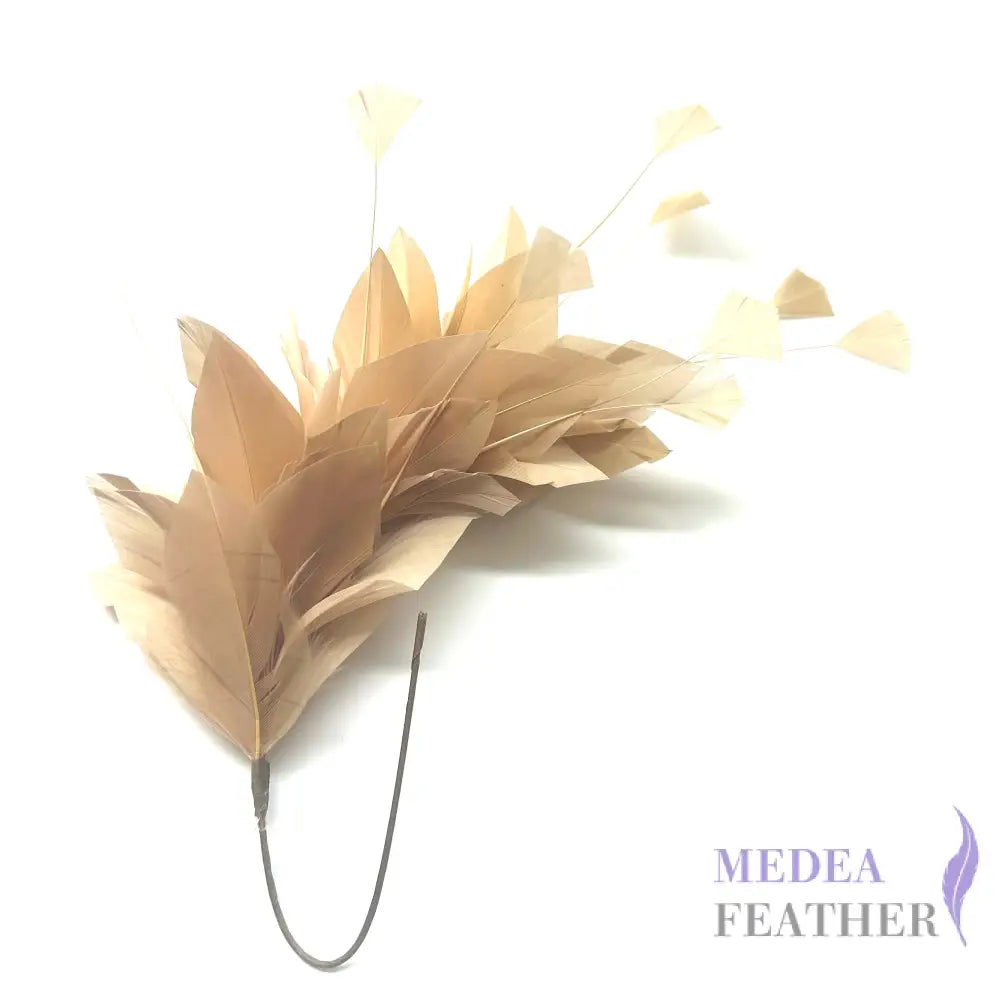 Diamond Coque & Goose Feather Mount for Millinery & Fascinator Making - FM082 - #39indian khaki