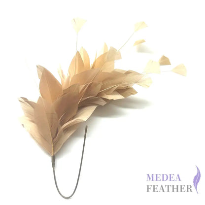 Diamond Coque & Goose Feather Mount for Millinery & Fascinator Making - FM082 - #39indian khaki