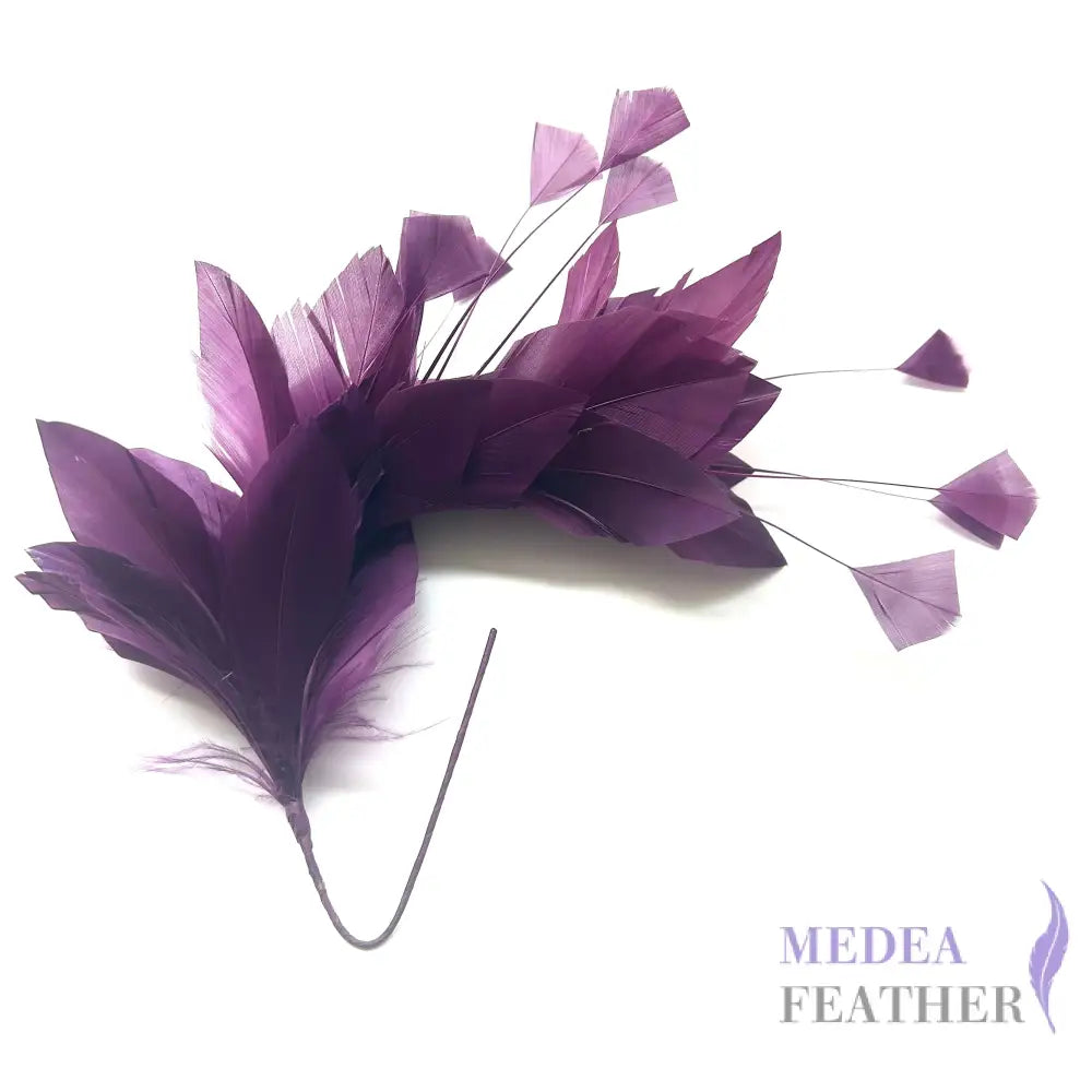 Diamond Coque & Goose Feather Mount for Millinery & Fascinator Making - FM082 - #60dark purple