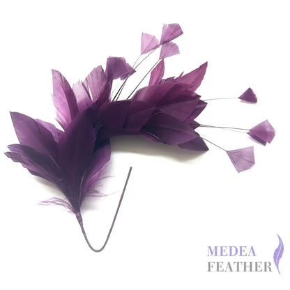 Diamond Coque & Goose Feather Mount for Millinery & Fascinator Making - FM082 - #60dark purple