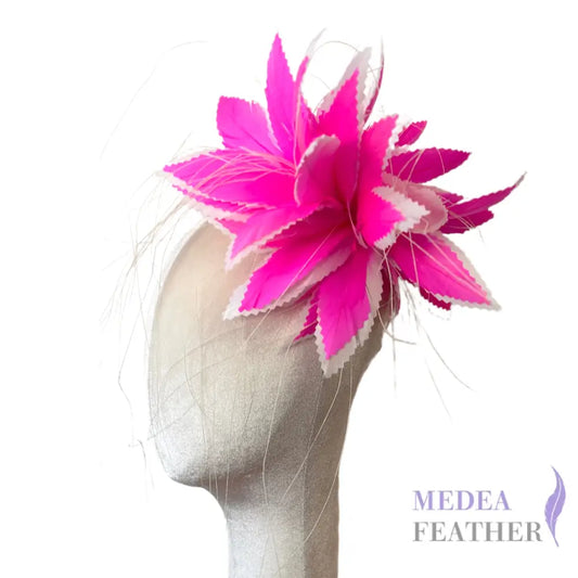 Double Zigzag Layers Goose Feather Flower Mount DS25050F #52 neon pink & #01 ivory