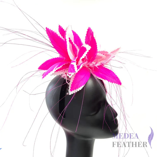 Double Zigzag Layers Goose Feather Flower Mount Hot pink & #01 ivory