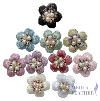 Embroidered Pearl Rhinestone Flower Applique