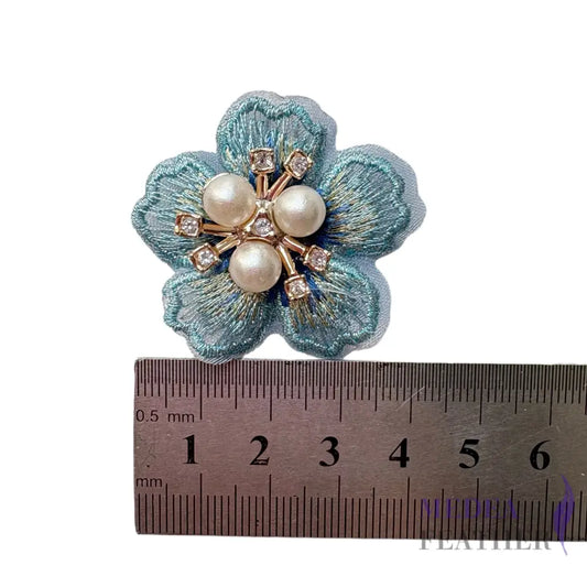 Embroidered Pearl Rhinestone Flower Applique