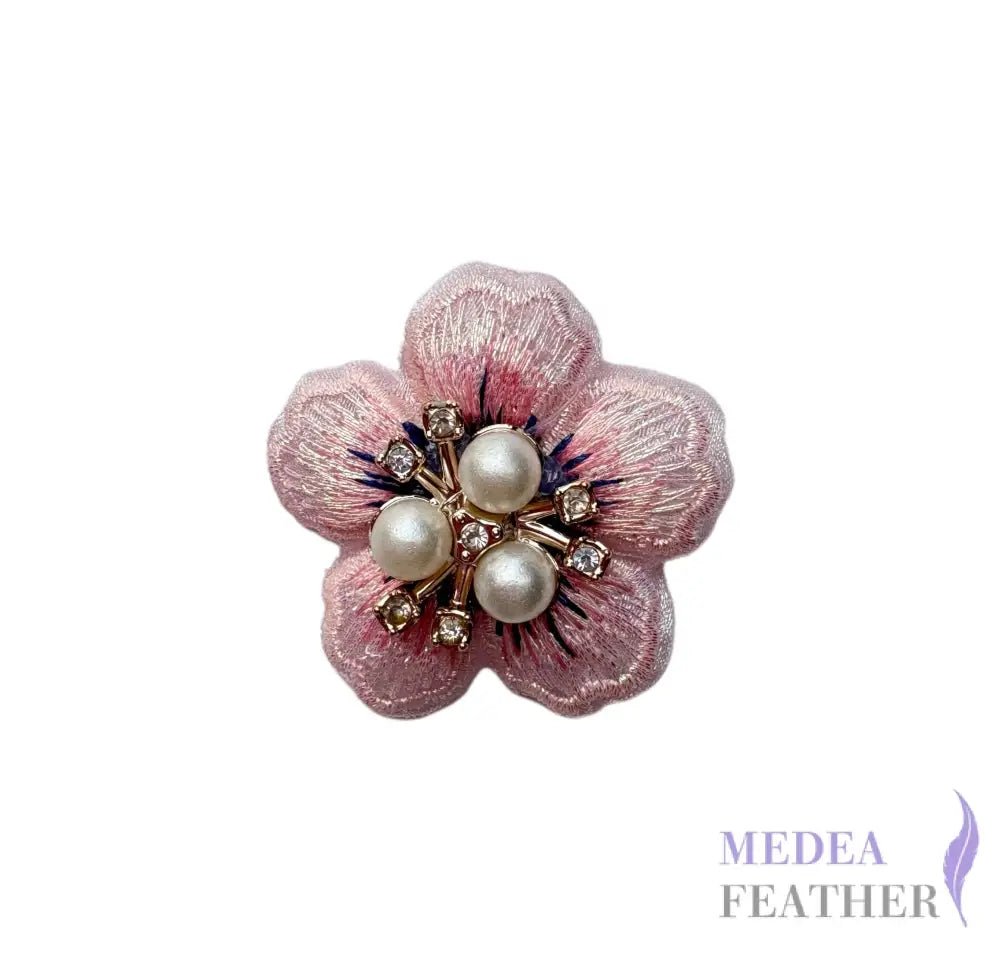 Embroidered Pearl Rhinestone Flower Applique - Blush Pink