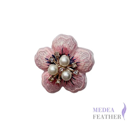 Embroidered Pearl Rhinestone Flower Applique - Blush Pink