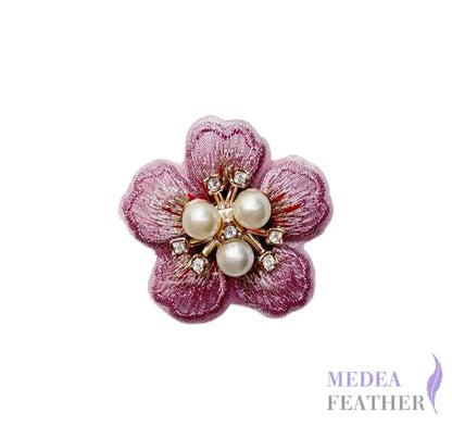 Embroidered Pearl Rhinestone Flower Applique - Dusty Pink