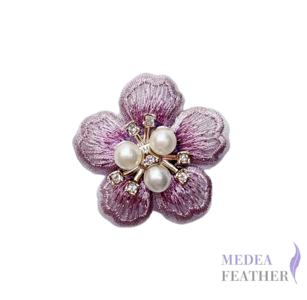 Embroidered Pearl Rhinestone Flower Applique - Lavender Purple