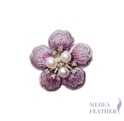 Embroidered Pearl Rhinestone Flower Applique - Lavender Purple