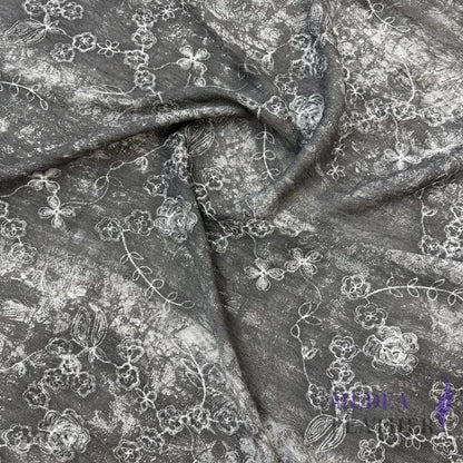 Exclusive Design Gray Flower Embroidered Fabric for Dress DIY craft