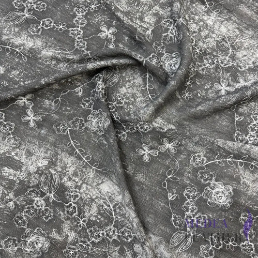 Exclusive Design Gray Flower Embroidered Fabric for Dress DIY craft