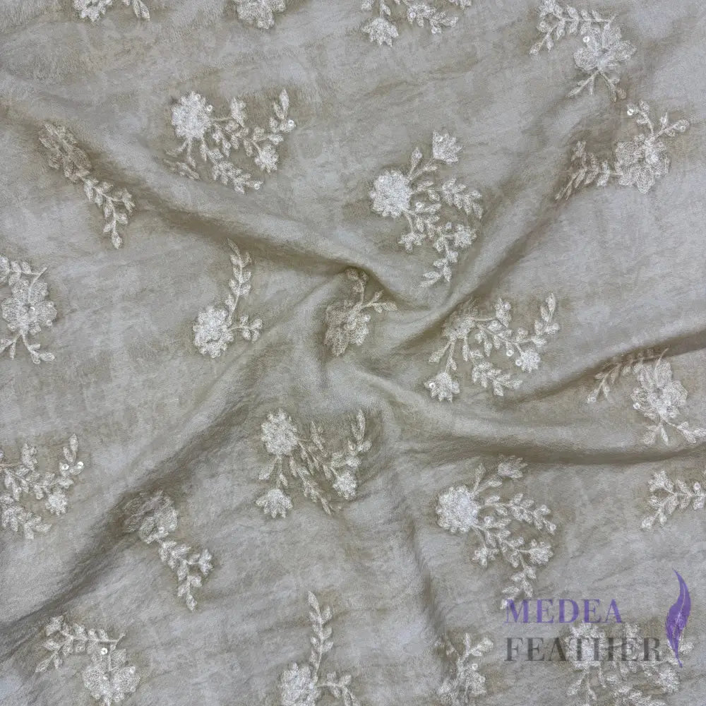 Exclusive Design Light Gray Flower Embroidered Fabric for Dress DIY craft