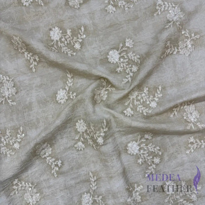 Exclusive Design Light Gray Flower Embroidered Fabric for Dress DIY craft