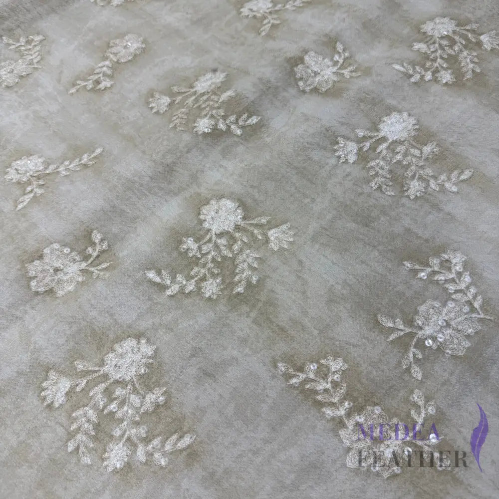 Exclusive Design Light Gray Flower Embroidered Fabric for Dress DIY craft