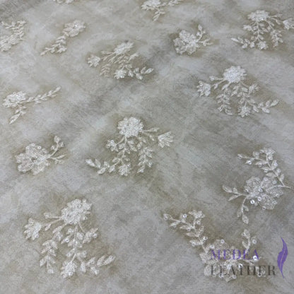 Exclusive Design Light Gray Flower Embroidered Fabric for Dress DIY craft
