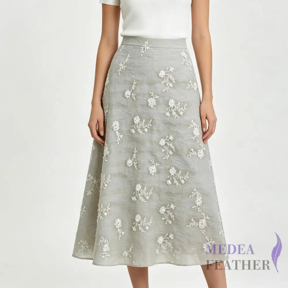 Exclusive Design Light Gray Flower Embroidered Fabric for Dress DIY craft