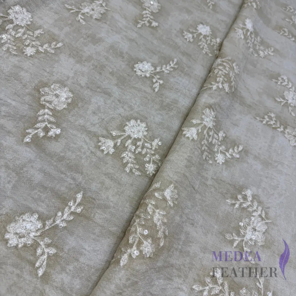 Exclusive Design Light Gray Flower Embroidered Fabric for Dress DIY craft