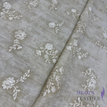 Exclusive Design Light Gray Flower Embroidered Fabric for Dress DIY craft