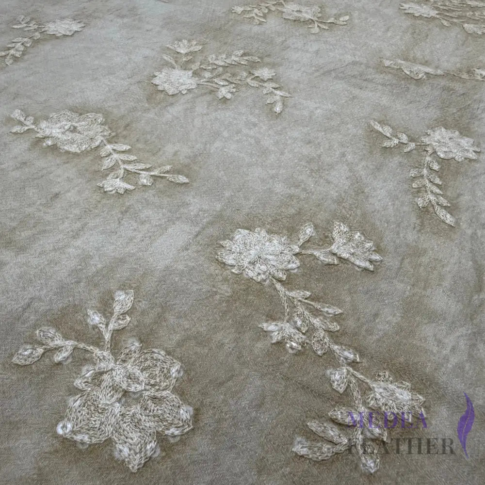Exclusive Design Light Gray Flower Embroidered Fabric for Dress DIY craft