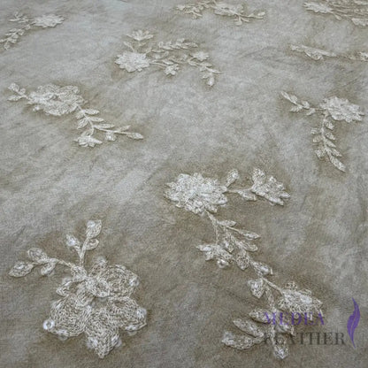 Exclusive Design Light Gray Flower Embroidered Fabric for Dress DIY craft