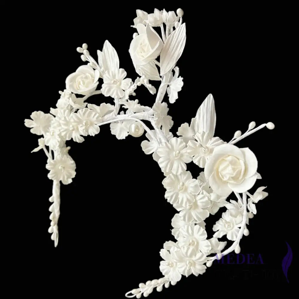 Fabric Flower Headband Decoration Set 02 - White