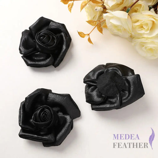 Fabric Satin Camellia Flower - Black