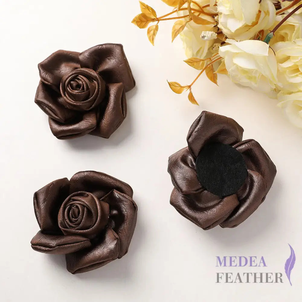 Fabric Satin Camellia Flower - Coffee